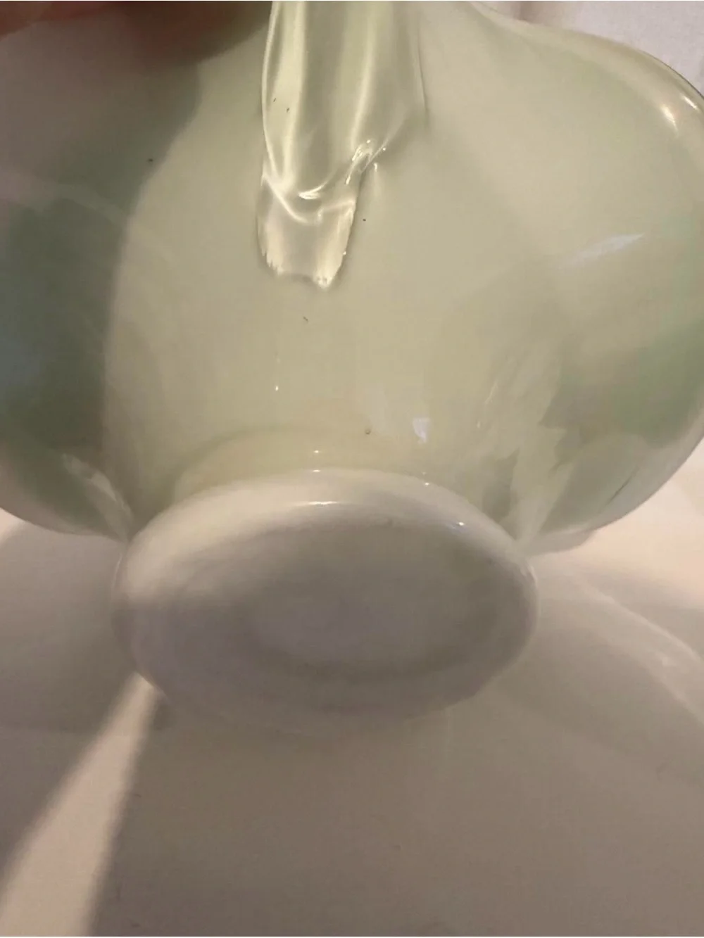 Vintage MCM Hand Blown Murano Style Green White Cased Art Glass Basket Bowl 12.5